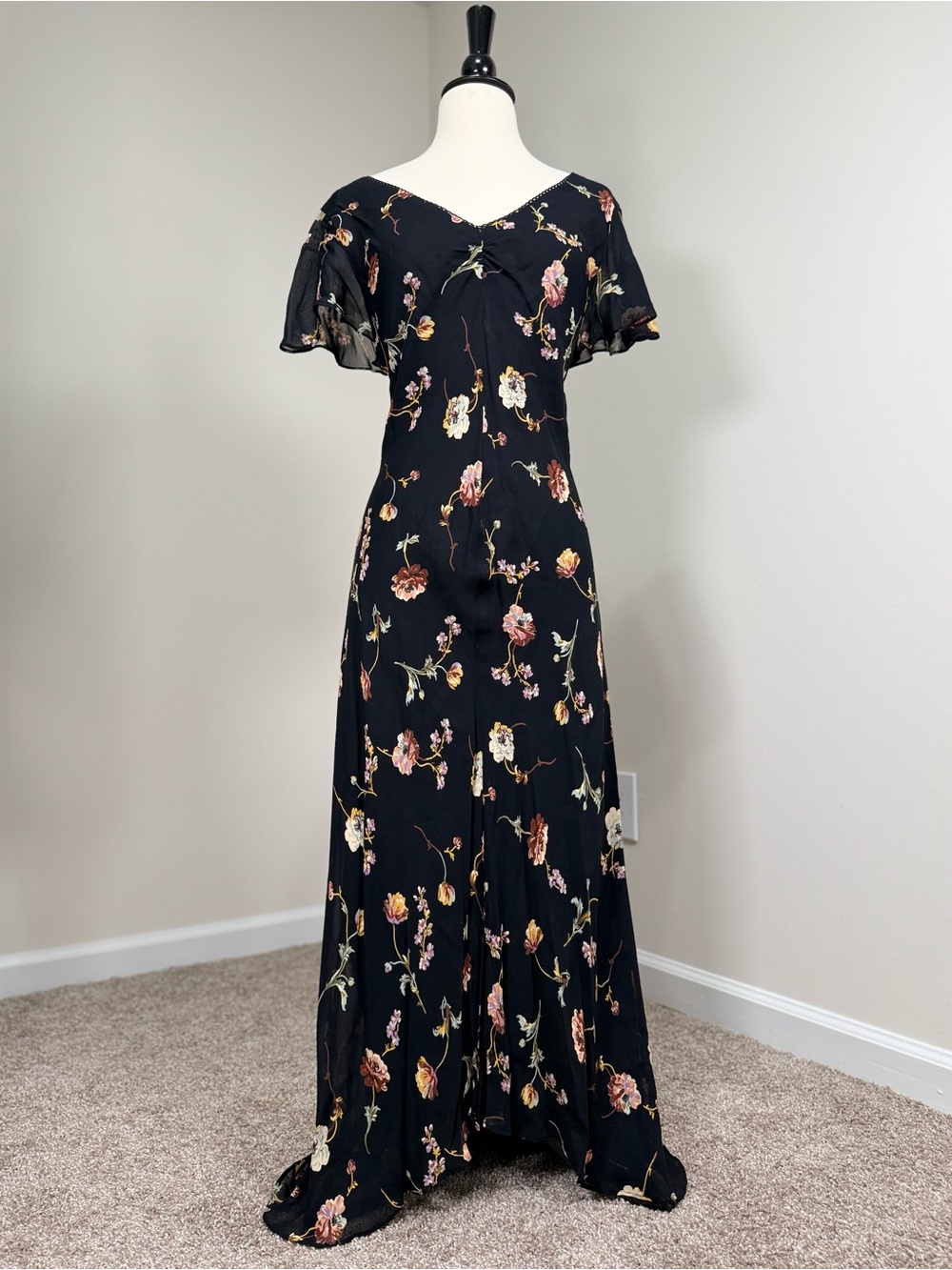 VTG Talbots Black Floral Babydoll Maxi Dress Whimsigoth Y2K 12 - Picture 2 of 11